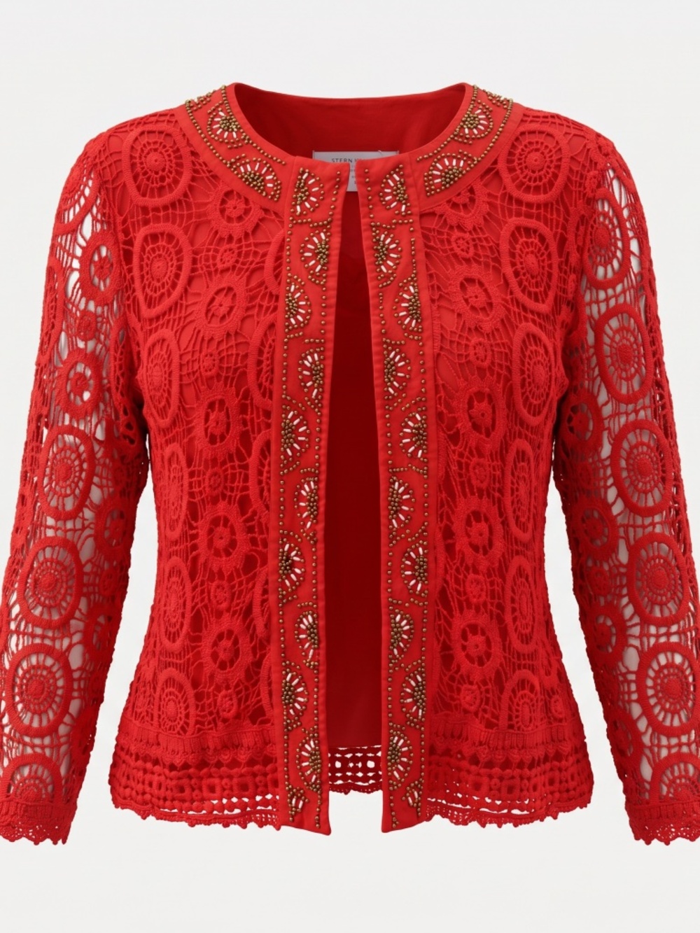 Vibrant coral red 100% cotton beaded light cardigan/ jacket